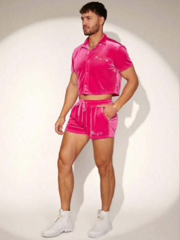 Men's Velvet Super Soft Sleepwear Shirt & Short Set